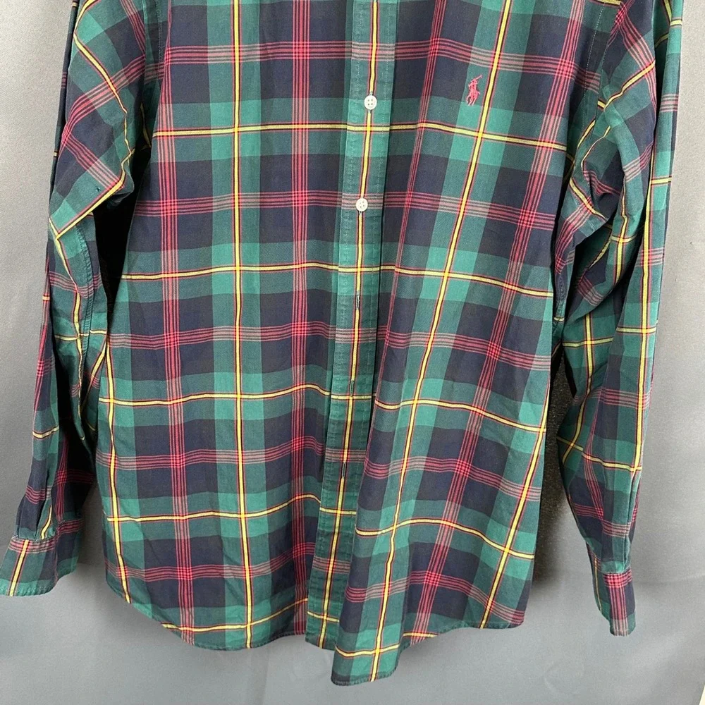 Polo Ralph Lauren Mens Large Classic Fit Plaid Button Down Shirt Green Red L